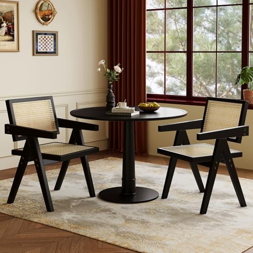 BOAENK Wooden Dining Chairs Set of 2, Mid Century Modern Rattan Dining Chairs, Comfy Armchairs...