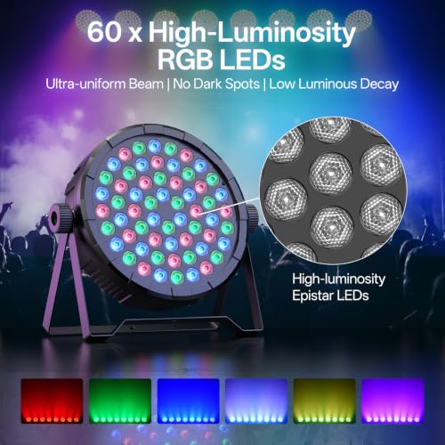 Image of RGB Stage Par Lights 60 LED Uplights, Remote 7CH DMX512 Auto Sound Activated Uplighting Indoor, DJ Lights for Parties Event Wedding Club Church Band Stage Lighting(16 Pack)