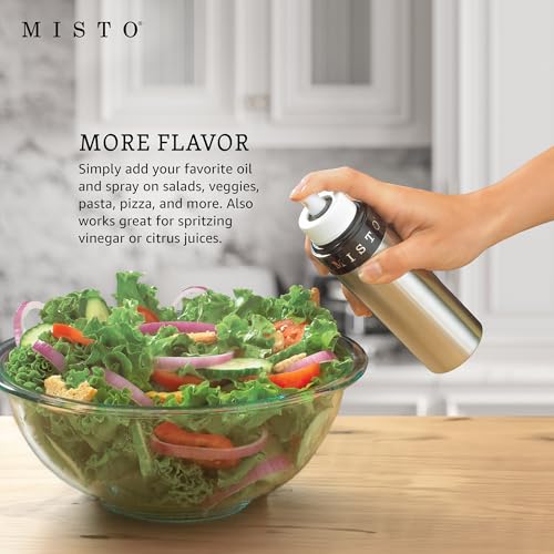Image of Misto Gourmet Olive Oil Sprayer Set of 2 Aluminum Bottles - Refillable Pump Mister for Cooking, Salads, Grilling - 3.2 oz Each, No Propellants