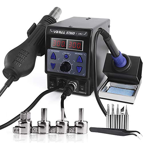 Yofuly 700W 2 in 1 Soldering Iron Station Hot Air Soldering Station Rework Desoldering with LED Digital Temperature Display(UK)