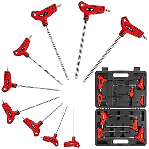 TOMMARS 9PC T Handle Torx Wrench Set, S2 Steel, T10 - T50 Tamper Proof Star Key Set Cover