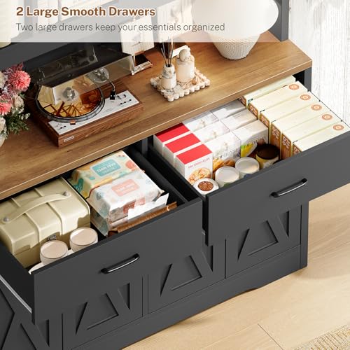 Image of TEENFON Large Bookcases with Drawers and Storage Cabinet, Bookshelf and Bookcase, 5 Tier Floor Standing Bookshelves, 8 Open Storage Shelves and Printer Stand for Study, Living Room, Office