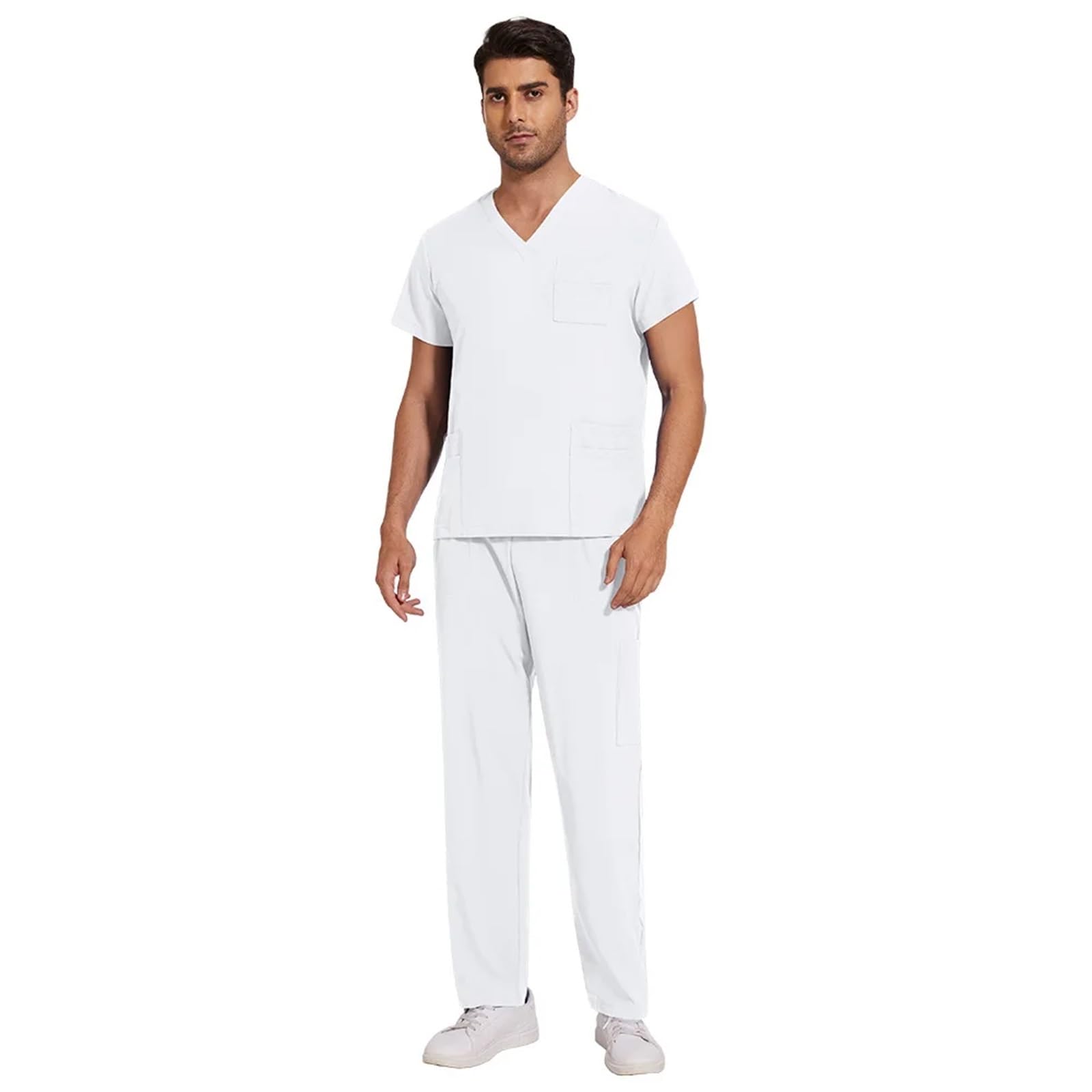 AHUFGN Nurse Scrubs Women Sanitary Dentist Medical Nursing Veterinary Surgical Uniform Men Work Wear Jogger Man Scrubs Set(Color 2,L)