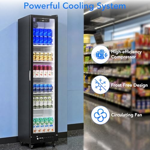 Image of Electactic Wine Refrigerator 8.3 Cu.Ft Glass Door Beverage Cooler Freestanding Refrigerator Counter Commercial Merchandiser w /Large Capacity Advanced Cooling System LED Light Adjustable Shelves Black