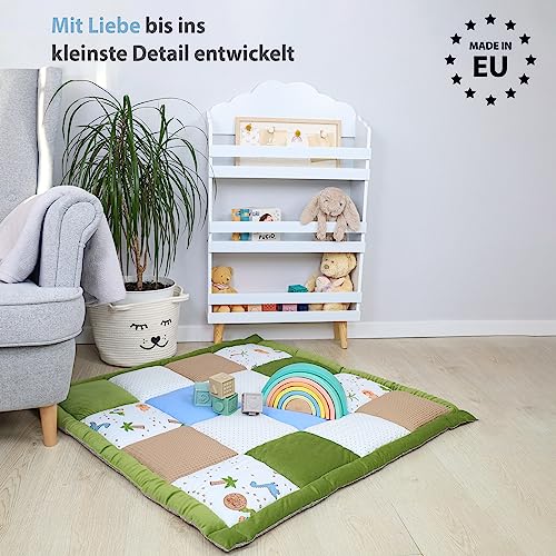 Babykruipmat Fluwelen speelkleed 100x100 cm - patchwork boxinzet Katoen met fluweel en wafelpiqué Dinosaurus - Afbeelding 7