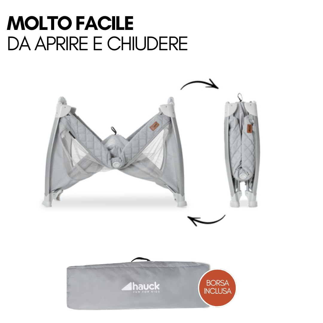 hauck Play N Relax Center - Lettino Neonato fino 15kg - Letto pieghevole 120x66cm - Letto Bambini con 2 Piani Regolabili, Fasciatoio e Ruote - Grigio