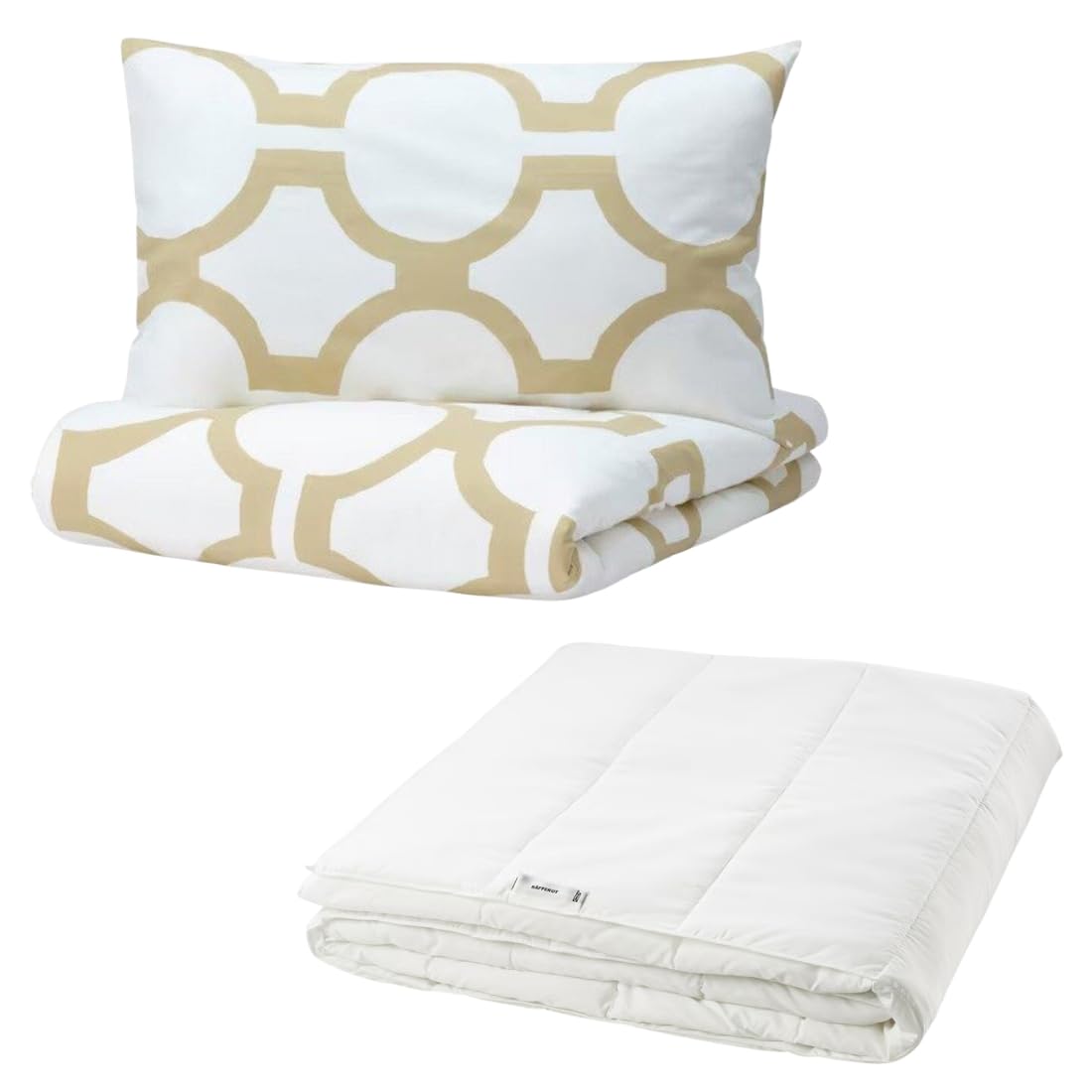 Ikea Botanical Bedding Bundle, GLANSBLOMMA Duvet Cover Set with STJÄRNBRÄCKA Light Warm Duvet, White and Beige-Green Floral Pattern, Single Size 150x200 cm-image-47