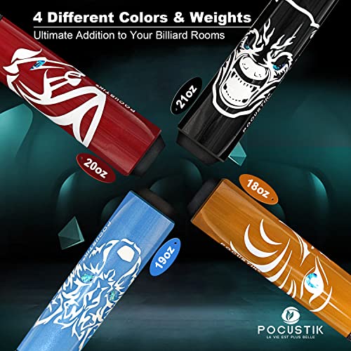 Pocustik Pool Sticks Set Of 4 With Custom Animal Painting, 58" 2-Piece House Bar Pool Cues For Men Women, Irish Linen Wrap Billiard Table Stick Maple - 4 Colors At 18 19 20 21 Oz #TOP1