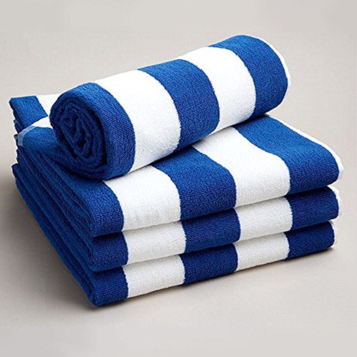 Toallas para de playa y piscina, de Sunshine Comforts®, resistentes al cloro, a rayas blancas y azules, disponible en paquetes de 1, 2, 3 y 4 unidades, 100% algodón, Blue & White Stripes, Pack de 2