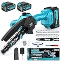Tietoc Mini Chainsaw 8 inch Cordless with 2x 4000mAh Batteries, Battery Powerd Chain saw with Oiler, Lightweight Handheld Saw for Household & Garden, Gifts for Men, Dad, Husband, Gardener and DIYer