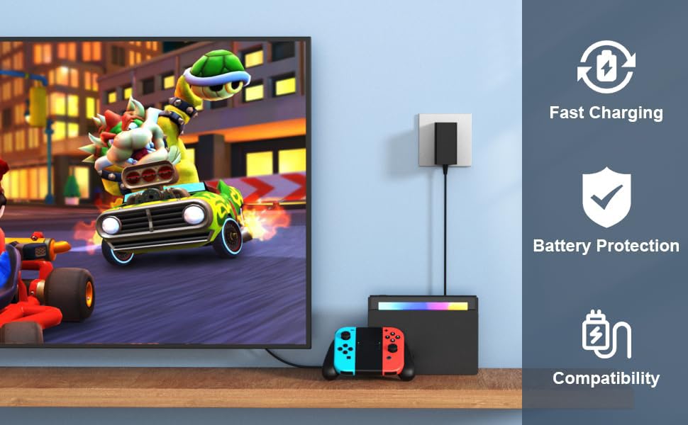Charger for Nintendo Switch, 39W AC Adapter Fast Charging Power Supply for Switch, 15V 2.6A Compatible with OLED/Lite/Steam Deck Dock, Support TV Mode
