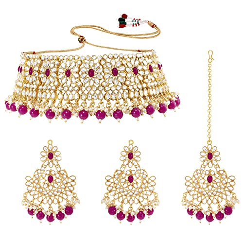 Image of Peora Crystal Faux Pearl Necklace & Jewellery Set Gift for Women