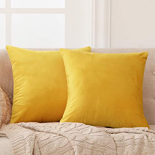 Deconovo Fundas para Cojines de Almohada del Sofá Cubierta Suave Decorativa Protector para Hogar 2 Piezas 65 x 65 cm Amarillo Claro