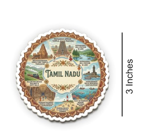 Image of Tamilnadu Textured Finish Acrylic Fridge Magnet - UV Texture Printed, Stylish Multicolor Magnet for Fridge, Wardrobe & Metal Surfaces, Pack of 1 (Tamilnadu 1)
