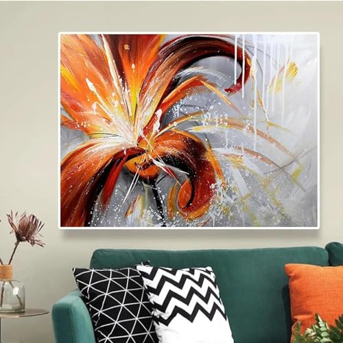 Toile art peinture orange rouge fleur KEBIA, impression murale premium 70x100