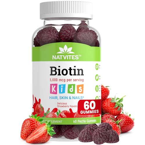 Natvites Kids Biotin Gummies for Hair Growth Support - Biotin 5000mcg Kids Hair Skin & Nails Gummies for Boys and Girls - Vegetarian Gluten Free Vitamin B7 - Hair Nails & Skin Vitamins (60 Count)