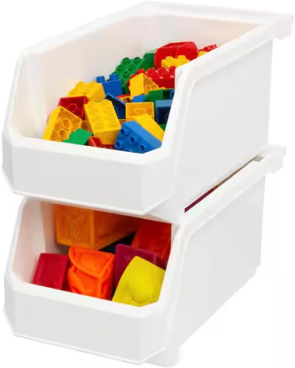 Stackable Storage Bin Containers - Set of 6 (White Plastic) UH07332