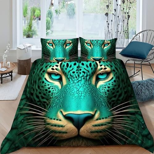 Housse de couette léopard vert anti-plis king size lit double sans repassage - 3