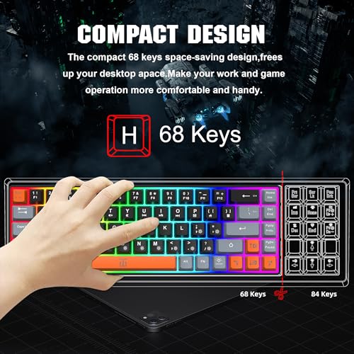 Image of Snpurdiri 60% Percent Gaming Keyboard, Compact RGB Backlit Small Gaming Keyboard for Windows, PC, Laptop (68 Keys, Black-Grey-Orange)