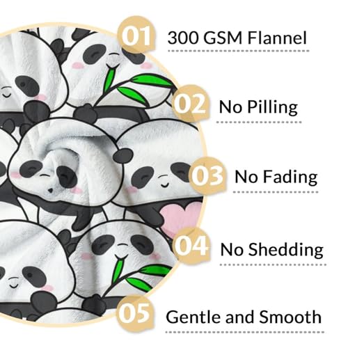 Mercuryelf Panda Throw Blanket - Soft, Fuzzy & Warm - 40x50 Inches Flannel Blankets for Travel, Office - White Funny Throws Gift for Kids
