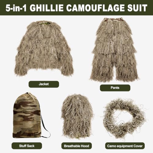 Image of DoCred 5-In-1 Ghillie Suit, 3D Camouflage Hunting Suits