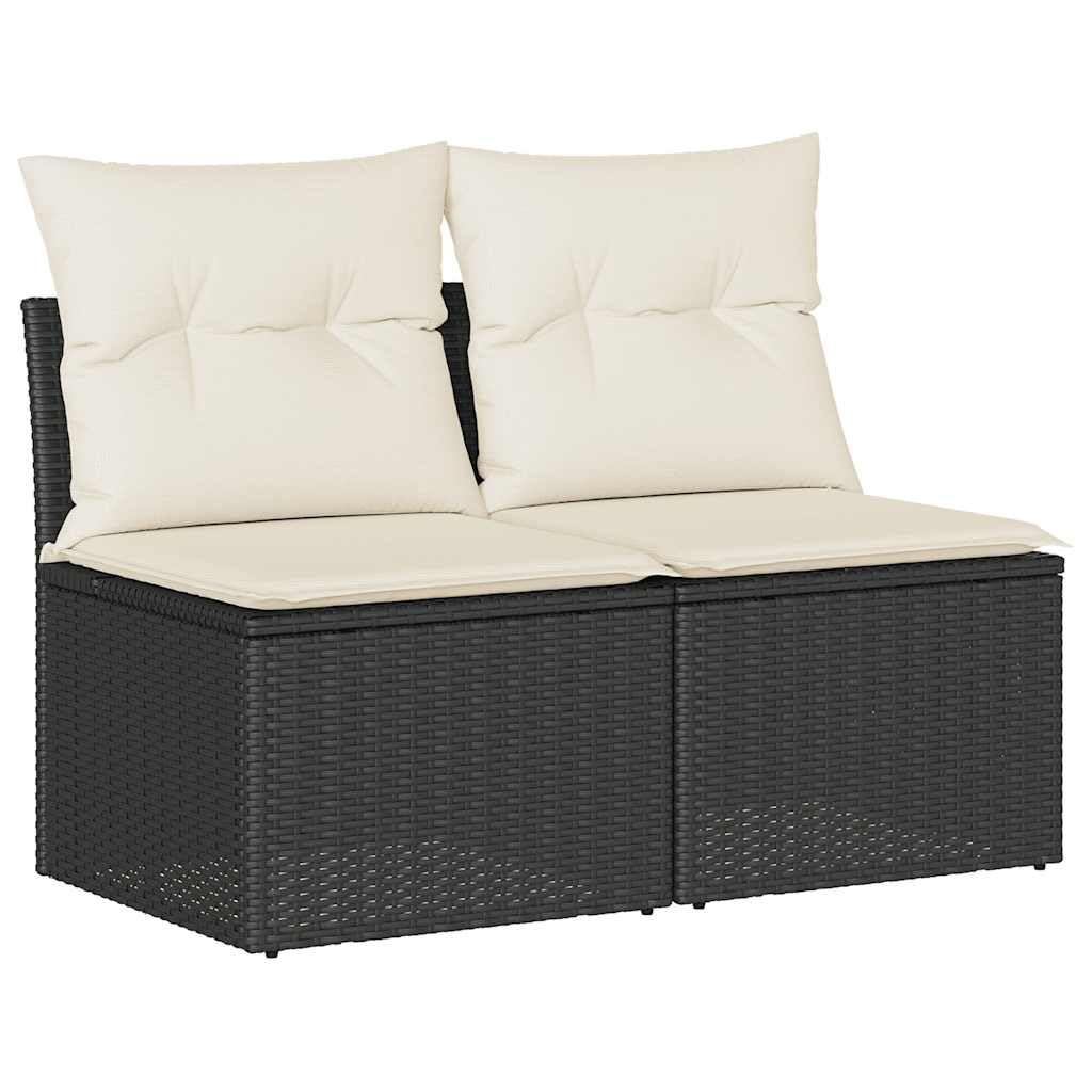 vidaXL 2-TLG. Garten-Sofagarnitur mit Kissen Schwarz Poly Rattan