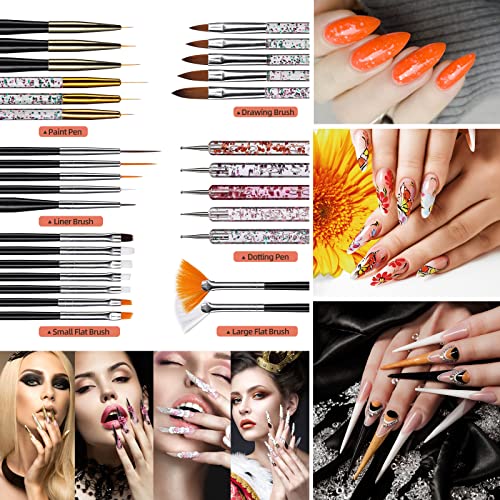 Oneleaf Nail Art Brushes Set - 32 Pcs Nail Tool For Nail Art U V Gel Nail Brushes, Acrylic Nail Brushes, Liner Brushes, Dotting Tools, Dust Brush, Dual End Drawing Pen, Nail Design Kit For Nail Salon Home Use #TOP3