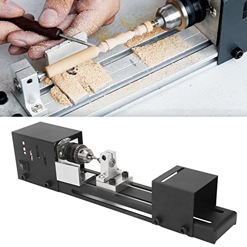 Fockety Mini Torno de Madera, Torno de Madera Ajustable de 7 Velocidades, Herramienta de Torno de Metal de 8000RPM para Cuentas, Joyería, Artesanías, para Hoja de Sierra de 50mm/1.97in