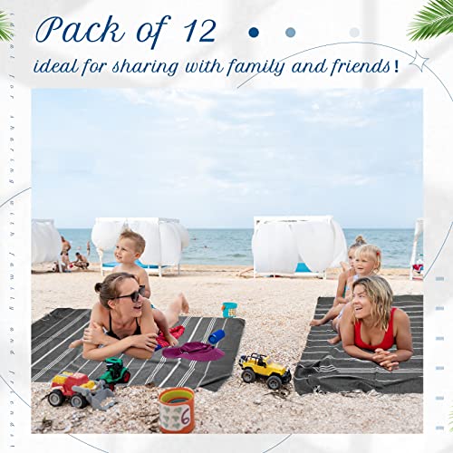 Mixweer Turkish Beach Towel Bulk 36 X 71 Inches Cotton Quick Dry Sandproof Lightweight Large Oversized Beach Blanket With Travel Bag For Shower Hammam Spa Pool Gym And Yoga(Black Gray, 12 Sets) #TOP3