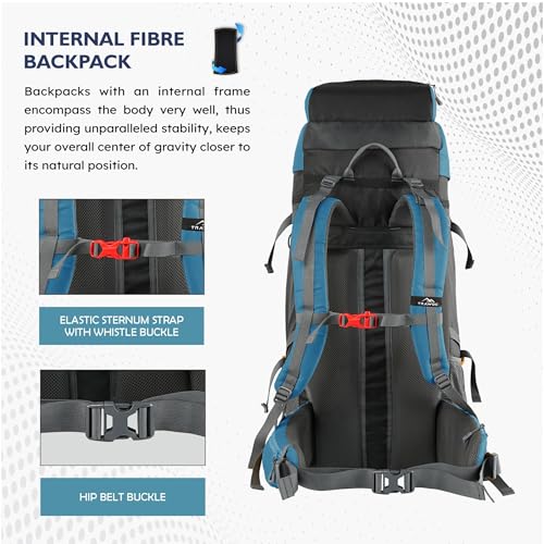 Image of TRAWOC TERRABOUND 60 Liter Camping Backpack Trekking Hiking Ruckssack Travel Bag Front & Top Loading Laptop /Rain Cover /Shoe Compartment, HK014