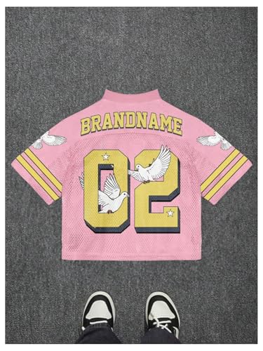 COZYEASE Men's Y2K Mesh V Neck Jersey Shirts Half Sleeve Striped Number Graphic Tees Sports Tops2