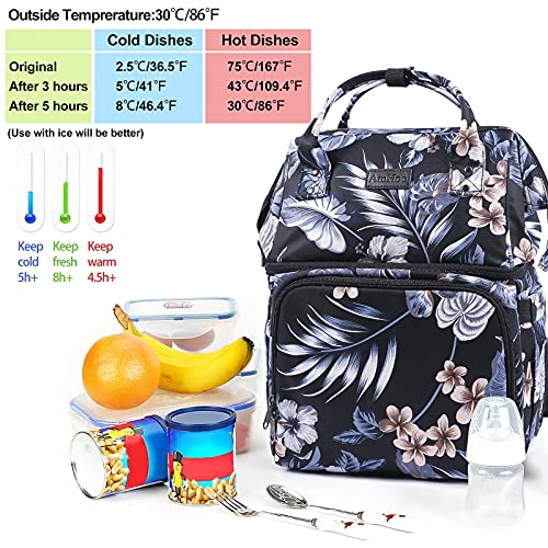 Image of AmHoo Insulated Lunch Box Cooler Backpack Waterproof Leak-Proof Lunch Bag Tote for Men Women Hiking Beach Picnic Trip with Strongest YKK Zipper Black Flower Pattern