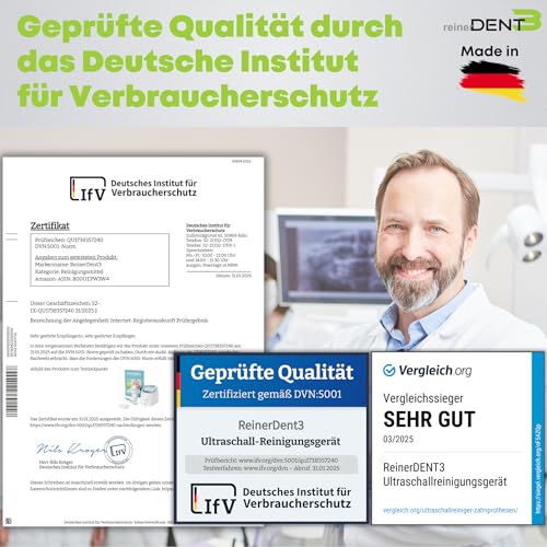 reinerDENT3 Dental Ultraschallgerät inkl. Prothesenbürste + 50ml Probe Prothesenreiniger +...