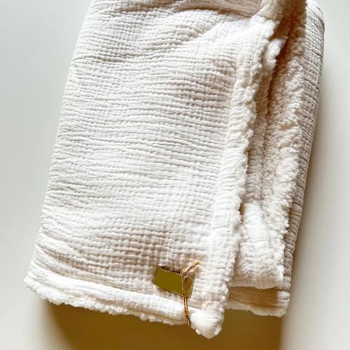 Image of Soft Organic Cotton and Muslin Baby Blanket and Swaddle, Ultra Warm (Cream)