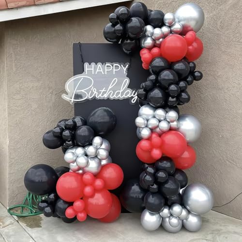 Image of Red Black Silver Balloons, Black and Red Balloons Metallic Silver Balloon Confetti Balloon for for Man Theme Birthday Baby Shower Wedding Race Car Party Decorations