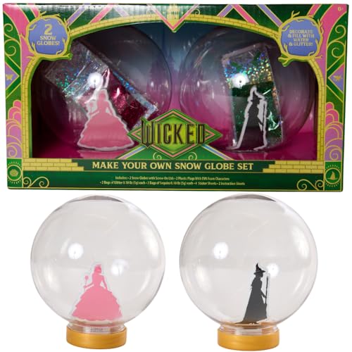 Wicked Snow Globe Kit DIY Snow Globe Includes 2 Globes Glitter Sequins Stickers - Elphaba and Glinda