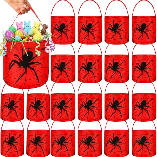 Teenyyou 24 Pcs Halloween Spiderweb Buckets Bulk Spiderweb Birthday Party Decoration Fabric Halloween Trick or Treat Bag with Handles Candy Bucket Easter Gifts Tote Bag for Party Favor