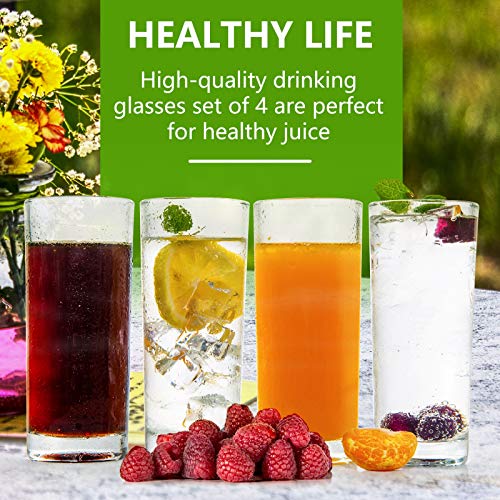 COYMOS Highball Glasses Drinking Heavy Base Tall Glass Tumbler Drinking Glasses Set of 4 for Water, Wine, Beer, Cocktails, Whiskey, Juice, Bars, Mixed Drinks - 11 Ounces