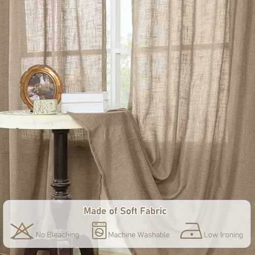 LAMIT Taupe Linen Curtains 90 Inch for Living Room, Back Tab and Rod Pocket Linen Textured Farmhouse Curtains Light Filtering Drapes for Bedroom/Dining Room, Set of 2, 52 x 90 Inch by LAMIT - Image 8