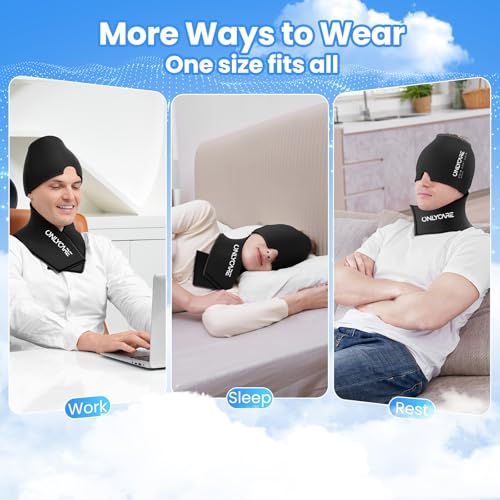 ONLYCARE Migraine Relief Cap and Neck Ice Pack Wrap Gel Set, Upgrade Headache Relief Cap and Shoulder Cold Pack, Hot and Cold Compress, FSA - HSA Eligible, Relief of Pain, Swelling, Office Pressure - Image 6