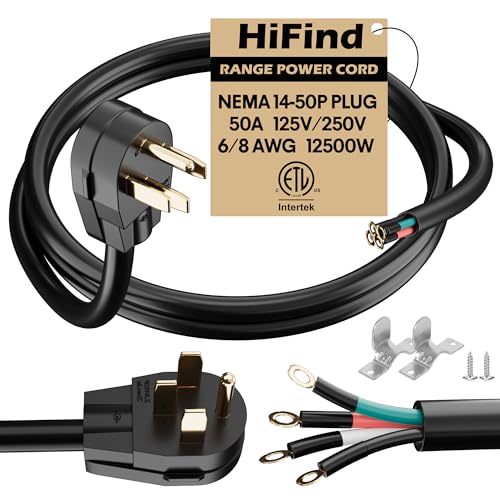 HiFind 4-Prong Replacement 50 Amp Range Power Cord 4 Ft NEMA 14-50P to 4-Color Wire with Eyelet Connector RV Tesla/EV Charger Generator Stove Appliance Extension Plug Waterproof 6/2+8/2 AWG SRDT ETL
