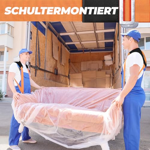 Yirilan 2 Personen Tragegurt, Verstellbare Armhebegurte Tragegurte Umzug mit Schwamm-Weste, Transportieren und Bewegen von Möbeln, Haushaltsgeräten, Matratzen usw, Tragfähigkeit 380 kg (orange)