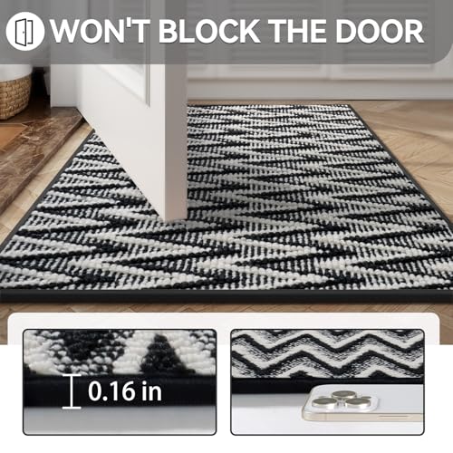Image of Indoor Door Mat 17x30, Dirt Resistant & Absorbent Doormat for Entryway Inside, Non-Slip Rubber Backing Front Door Mat Indoor Entrance, Low-Profile, Washable, Black
