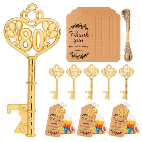 VZCBZC 50 apribottiglie a forma di chiave per 80° compleanno, bomboniere per 50° anniversario di matrimonio, souvenir per gli ospiti, decorazioni per feste (80)