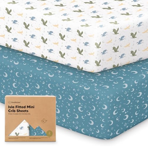 Image of Pack and Play Sheets Fitted - 2-Pack Mini Crib Sheets for Pack N Play Mattress 38x26, Soft & Cozy, Neutral Toddler Playard Bedding, Snug Fitted Mini Baby Crib Mattress Cover Boy, Girl (Dragon Tale)
