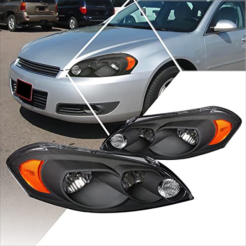 PM PERFORMOTOR 2Pcs Headlights Assembly Compatible with 06-16 Chevy Impala/Monte Carlo | Headlamps with Black Housing Amber Corner