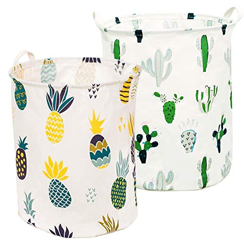 KEFAN Lot de 2 paniers à linge pliables en coton et lin avec revêtement imperméable intérieur 50 cm de hauteur