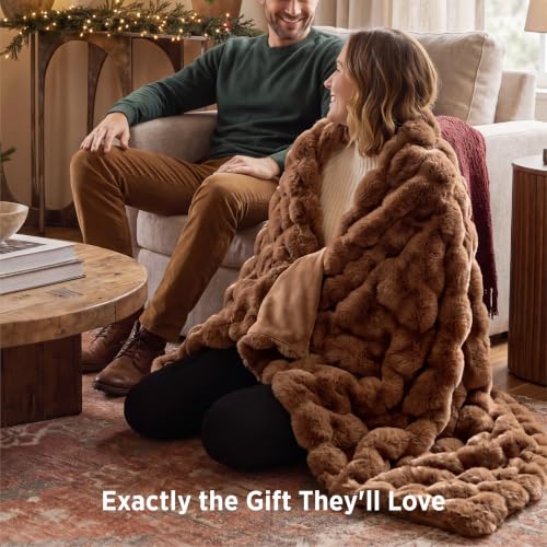 Image of Bedsure Fluffy Bubble Faux Fur Throw Blanket, 50 inchx60 inch, Tie-dye Dark Brown