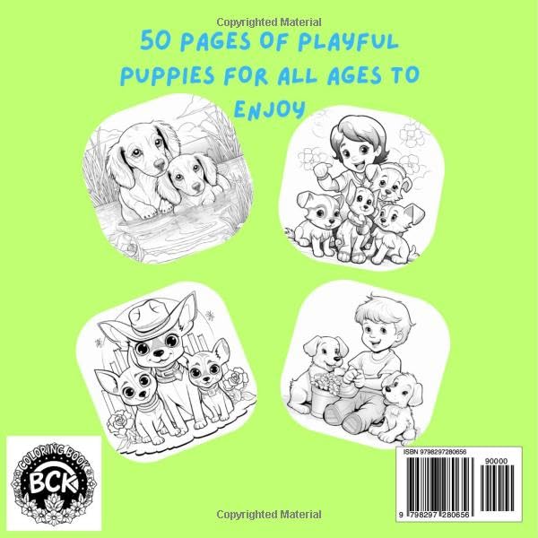 Teenie Tiny Puppy Tails: Dog Coloring Book For Kids and Adults of All Ages: Bold and Easy, Simple Designs, 50 Pages of Playful Puppies, Stress Release ... For Young Kids, Teens, Adults, and Seniors