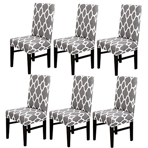 Black Friday Sale 2022 Dining Chair Cover of 6 Stretch Kitchen Chair Slipcover Elastic Spandex Removable Washable Chair Protector Seat Cover for Dining Room Banquet Ceremony Hotel Party (Grey+White)